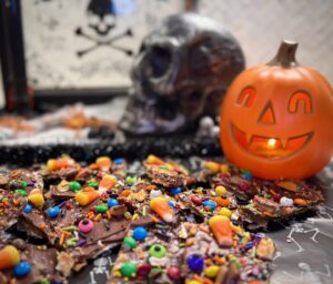 Halloween bark with candy corn and sprinkles